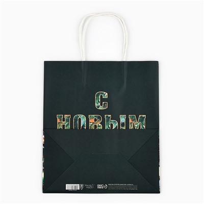 Пакет подарочный новогодний «С Новым годом», белый крафт, 22×25×12 см