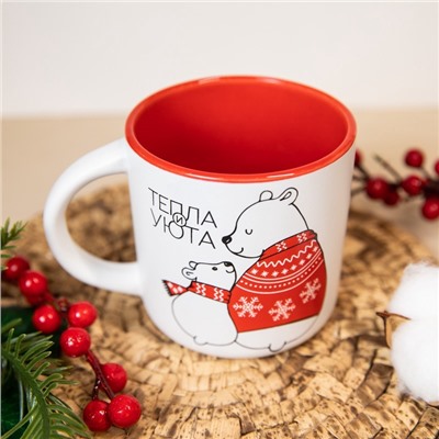 Кружка керамическая, новогодняя «Тепла и уюта», 380 мл