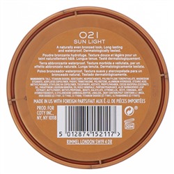 Rimmel London, Natural Bronzer, водостойкая бронзирующая пудра, оттенок 021 «Солнечный свет», 14 г