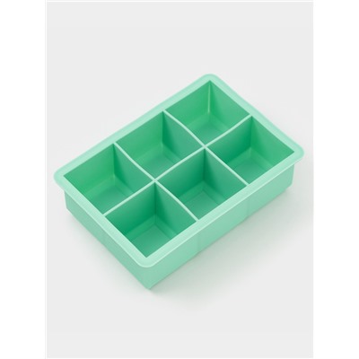 Форма для льда Доляна «Кубик», силикон, 16×11×4.8 см, 6 ячеек (4.6×4.6 см), бирюзовая