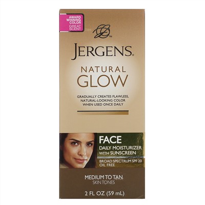 Jergens, Увлажняющий лосьон Natural Glow для ежедневного ухода за лицом, SPF 20, для средних и темных тонов кожи, 59 мл