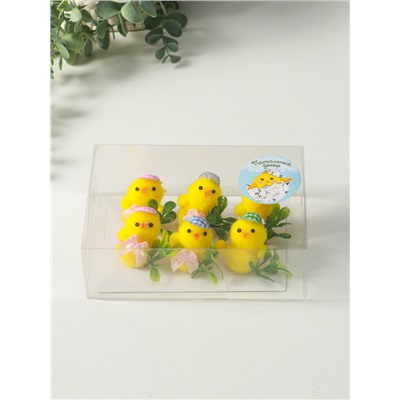 Фигурка пасхальная «Цыпленок в шляпке и тремя яичками», набор 6 шт., 5.5×12.5×18 см