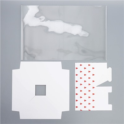 Коробка подарочная для цветов с вазой и пластиковыми окнами складная, упаковка, «Сердца», 23×30×23 см