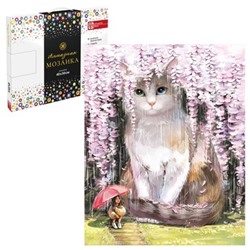Алмазная мозаика по номерам 40х50 см (НА ПОДРАМНИКЕ) "КОТ В САКУРЕ" 68653 Феникс