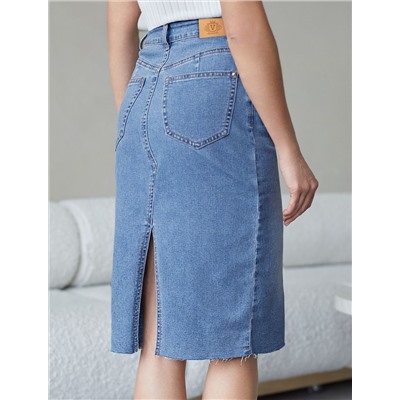 Джинсовая юбка с декоративной стиркой из эластичного денима средней плотности