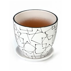 Горшок для цветов «Иллюзия», керамический, с поддоном, 5 л, белый с геометрическим орнаментом