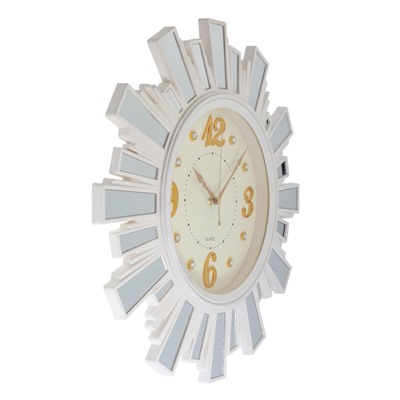 УЦЕНКА Часы настенные интерьерные «Лучики Солнца», бесшумные, плавный ход, с зеркалом, d=53 см, белые, от батарейки 1×АА