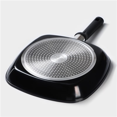 Сковорода-гриль Magistro Warrior, 28×28 см, квадратная, антипригарное покрытие, индукция, кованый алюминий, чёрная