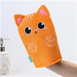 Мочалка детская для купания «Котик», варежка, из махры