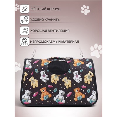 Сумка - переноска «Медведи на черном фоне», размер L, 52×28×28 см, каркасная