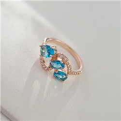 Кольцо 20 р ювелирная бижутерия коллекция "Дубай", покрытие позолота, вставка: фианиты и цирконы, цвет: голубой и прозрачный, арт.414.118-20