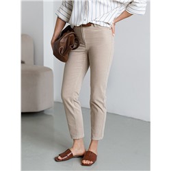 Укороченные эластичные брюки слим из микро вельвета