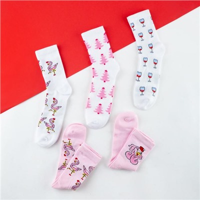 Носки женские новогодние KAFTAN «С Новым Годом!» размер 36-40 (23-25 см), набор 5 пар