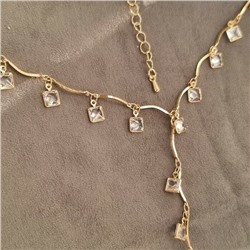 Колье на шею на цепочке с цирконами, цвет: золотистый, 317190, арт.018.707