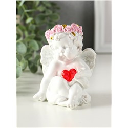 Фигурка светящаяся полистоун «Ангел - воздушный поцелуй в форме сердца», белый, 6.8×6×7.3 см