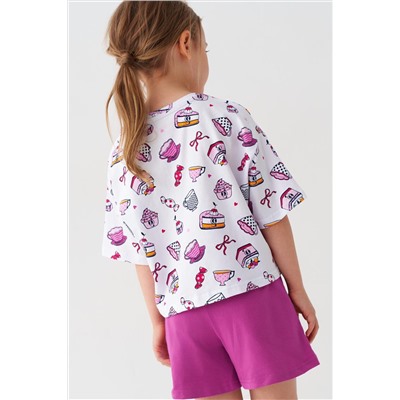 Комплект трикотажный для девочек: фуфайка (футболка), шорты PLAYTODAY, 1239769