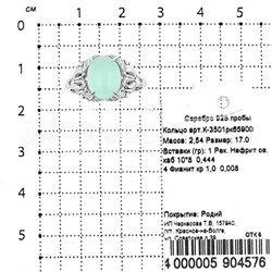 Кольцо из серебра с рек.нефритом и фианитами родированное 925 пробы К-3501рк65900