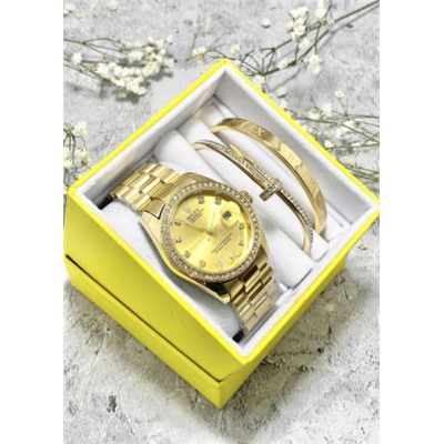 Подарочный набор для женщин часы, 2 браслета + коробка #22852981