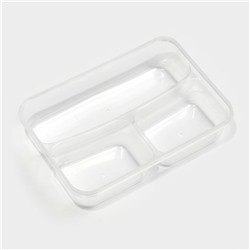 Ланч - бокс для еды, 3 отделения, 200/400 мл, 21×14.5×5.5 см, пластик, прямоугольный, голубой