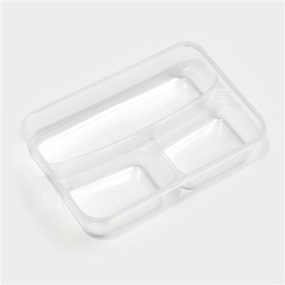 Ланч - бокс для еды, 3 отделения, 200/400 мл, 21×14.5×5.5 см, пластик, прямоугольный, голубой