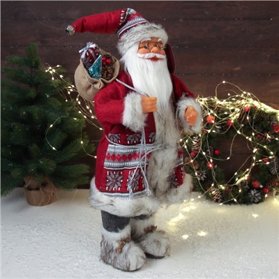 Дед Мороз под ёлку «Зимнее волшебство. Новогодняя игрушка в красной шубке с подарками», 60 см