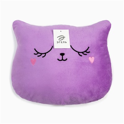 Подушка декоративная Этель «Кошка», цвет фиолетовый, 48×38 см, велюр, 100% полиэстер