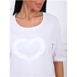 Футболка удлиненная 783 (Белый с белым сердцем)