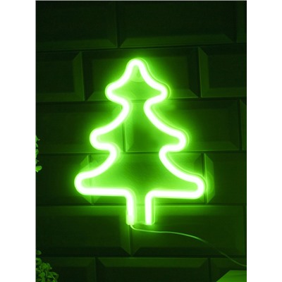 Неоновая вывеска «Ёлка» 20×25 см, батарейки ААх3 (не в комплекте), USB, свечение зелёное