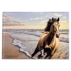 Обложка для паспорта натуральная кожа, цветной рисунок по коже "Лошадь и море" 1,2-119-0 ПОЛИГРАФДРУГ