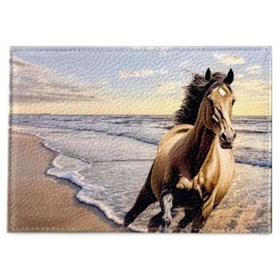 Обложка для паспорта натуральная кожа, цветной рисунок по коже "Лошадь и море" 1,2-119-0 ПОЛИГРАФДРУГ