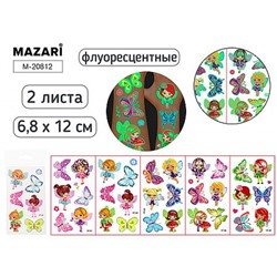 Тату стикеры 6,8 х 12 см ДЕВОЧКИ 2 л. флуоресцентные M-20812 Mazari