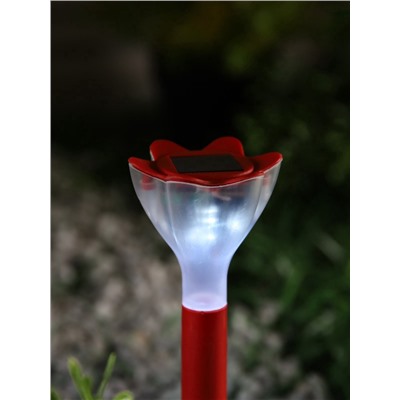 Садовый светильник «Цветок красный», уличный, на солнечной батарее, 6×29×6 см, 1 LED, свечение белое