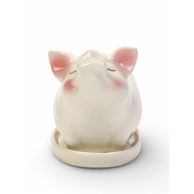 Декоративный горшок для цветов «Поросёнок», керамический, 150 мл, 12×6×10 см, с поддоном, белый, Greengo