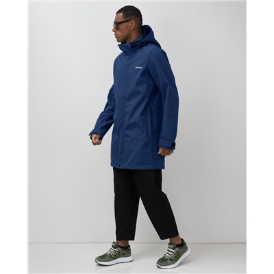 Парка спортивная мужская с капюшоном softshell синего цвета 9565S