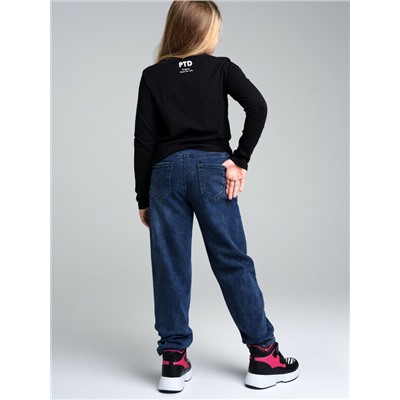 Брюки текстильные джинсовые утепленные флисом для девочек