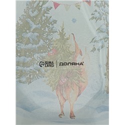 Блюдо новогоднее сервировочное Доляна «Зверьки в лесу», 17.7×18.5×3.5 см, стекло, белое, зелёное