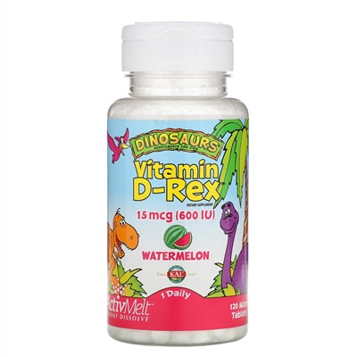 KAL, Dinosaurs, Vitamin D-Rex, со вкусом арбуза, 600 МЕ, 120 микротаблеток