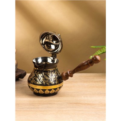 Турка «Чёрное золото», 400 мл, латунь, с крышкой и деревянной ручкой