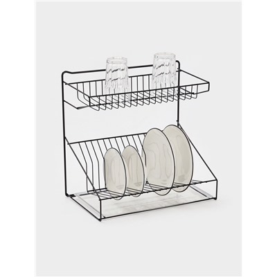 Посудосушитель настольный с поддоном, 38.5×38.5×24 см, черный