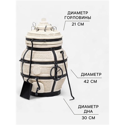 Тандыр «Донской» с откидной крышкой, h=67 см, d=42 см, 52.5 кг, 8 шампуров, кочерга, совок