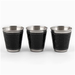 Набор стопок Мастер К, 70 мл, 6 см, 3 шт., чехол, металл, экокожа, чёрный