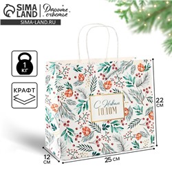 Пакет подарочный новогодний крафтовый «На лесной опушке», 25×22×12 см