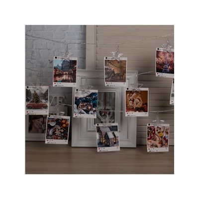 Гирлянда «Нить» 4.5 м с насадками «Прищепки-звёзды», IP20, прозрачная нить, 20 LED, свечение синее, 220 В