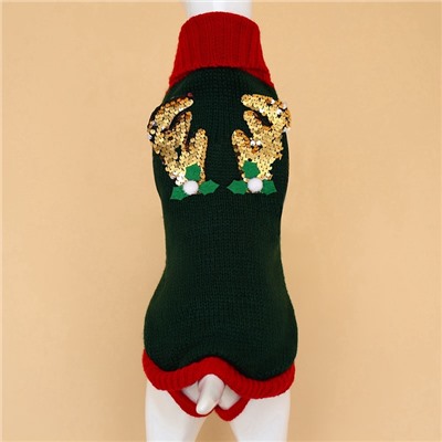 Свитер для животных «Рога удачи», размер XS (ДС 20 см, ОШ 17, ОГ 23-37), зелёный