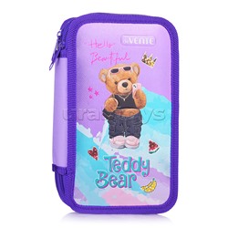 Пенал "Teddy Bear" 20,5x12 см, двухстворчатый прямоугольный для 31 предмета, на молнии, картон с покрытием из фольги с конгревным тиснением