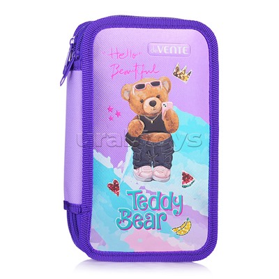 Пенал "Teddy Bear" 20,5x12 см, двухстворчатый прямоугольный для 31 предмета, на молнии, картон с покрытием из фольги с конгревным тиснением