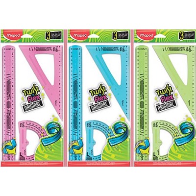 Набор геометрический ГИБКИЙ 3 пр. макси TWIST'N FLEX MAXI 895055 (линейка 30 см, угольник 21 см, транспортир 10 см) Maped