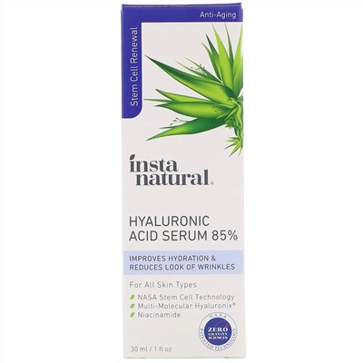 InstaNatural, Сыворотка с гиалуроновой кислотой 85%, с антивозрастным эффектом, 30 мл (1 жидк. унция)