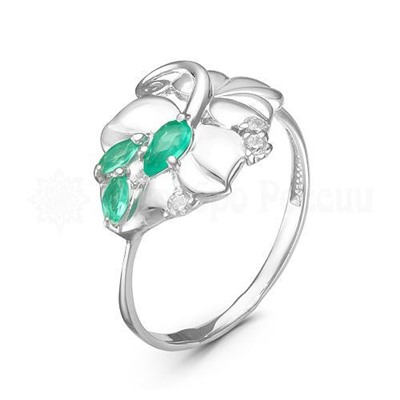 Кольцо из серебра с кварцем изумруд и фианитами родированное 925 пробы 310080-133р