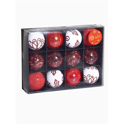 Ёлочные игрушки «Мелодия элитная», шары новогодние, d=6 см, набор 12 шт., ассорти, белый/красный